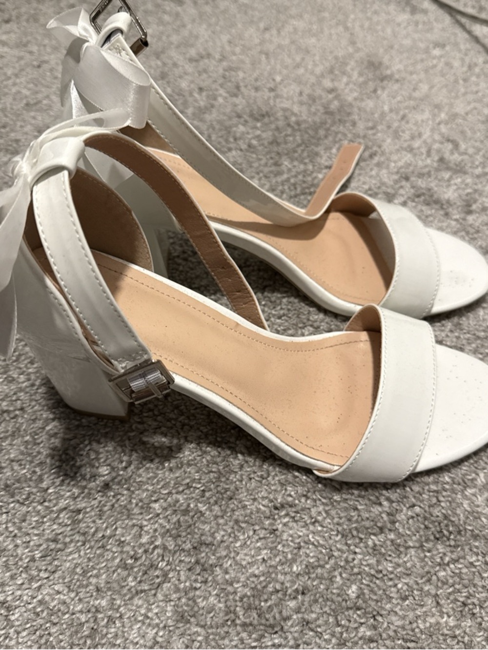 SHEIN White Ankle-Strap Block Heels with Ribbon Tie